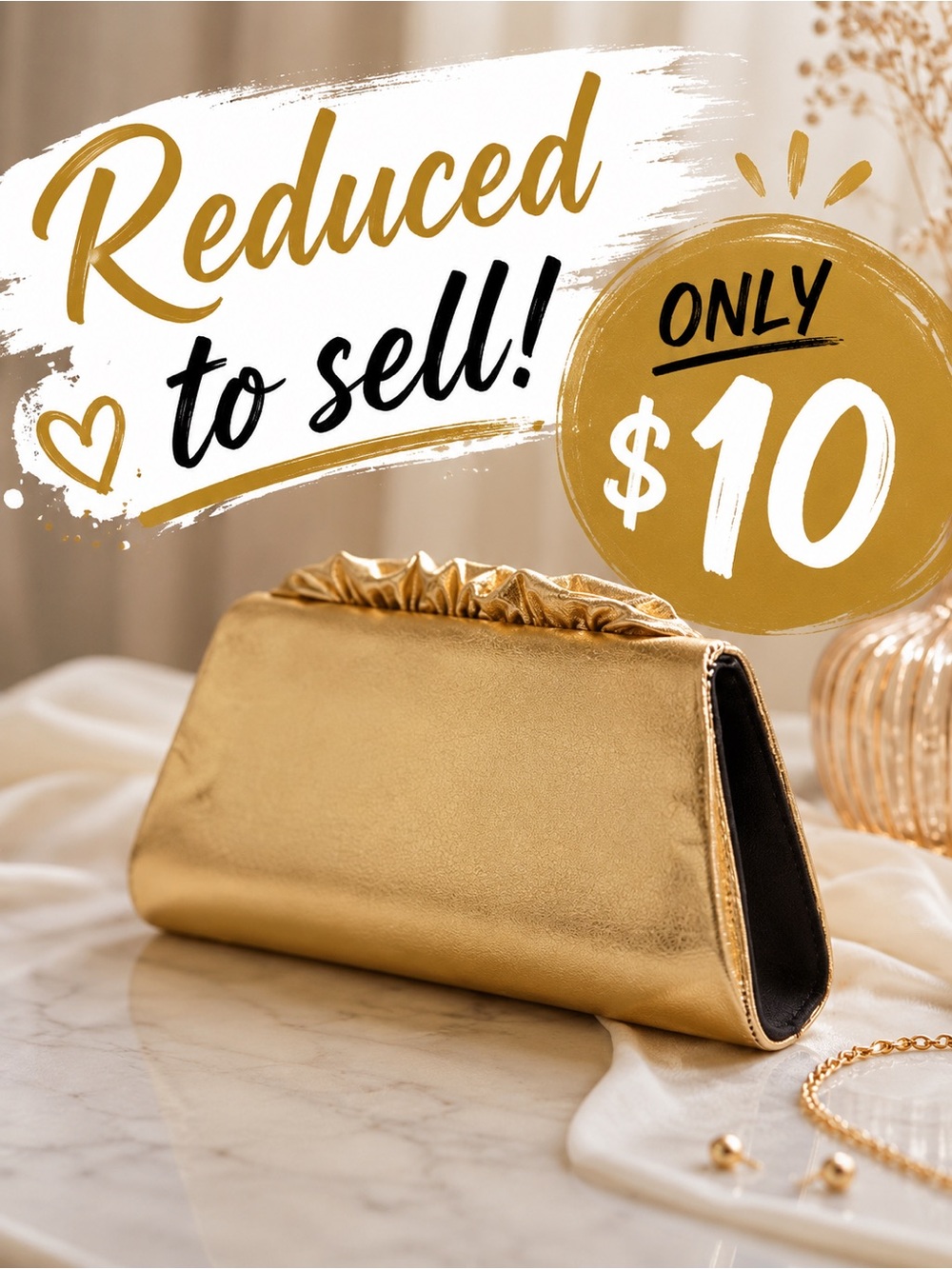 Metallic Gold Ceremony Reception Clutch Bag Top Handle Chain Wedding Party Purse